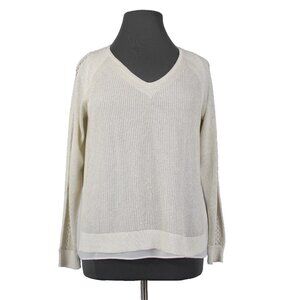 Lucky Brand Top NEW $99 Sz XL Gold Tan White Metallic Layer Linen Polyester Top